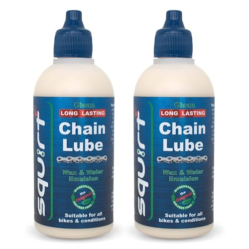 Squirt Chain Lube For Bikes 2 Pack (4 Oz) - Long-Lasting Lube For All Bike Chains - All-Weather Dry Chain Lube - Bike Lubricant