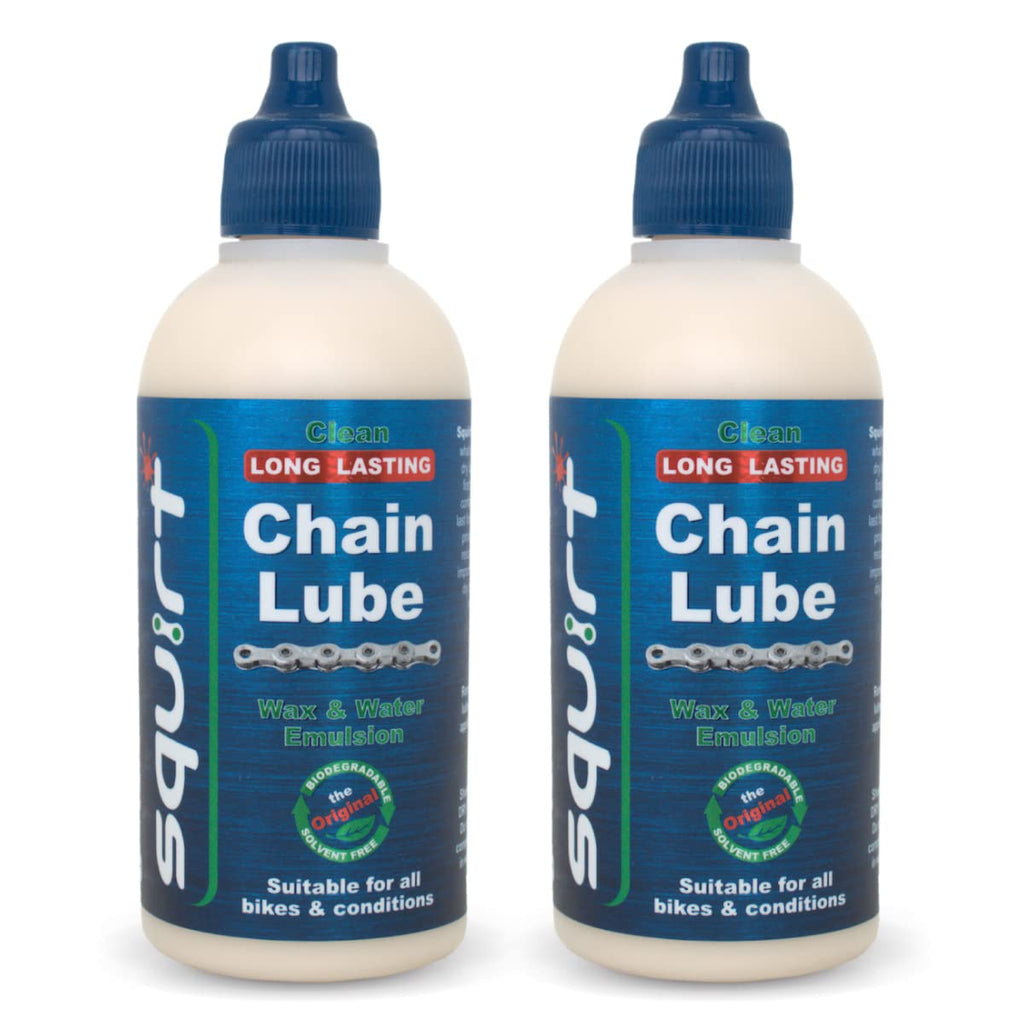 Squirt Chain Lube For Bikes 2 Pack (4 Oz) - Long-Lasting Lube For All Bike Chains - All-Weather Dry Chain Lube - Bike Lubricant 