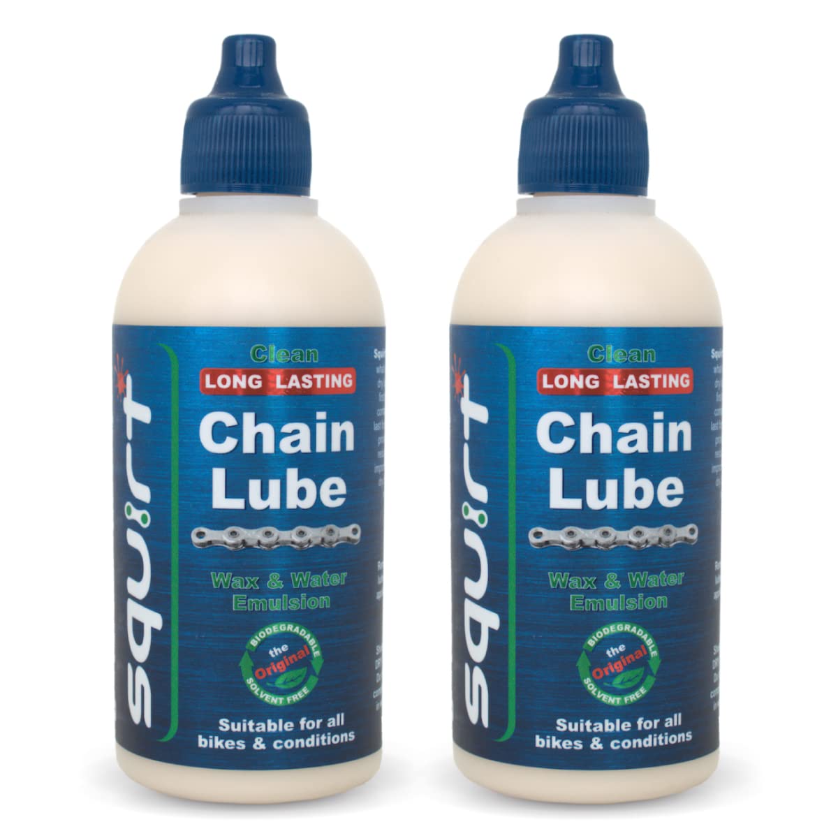 Squirt Chain Lube For Bikes 2 Pack (4 Oz) - Long-Lasting Lube For All Bike Chains - All-Weather Dry Chain Lube - Bike Lubricant 