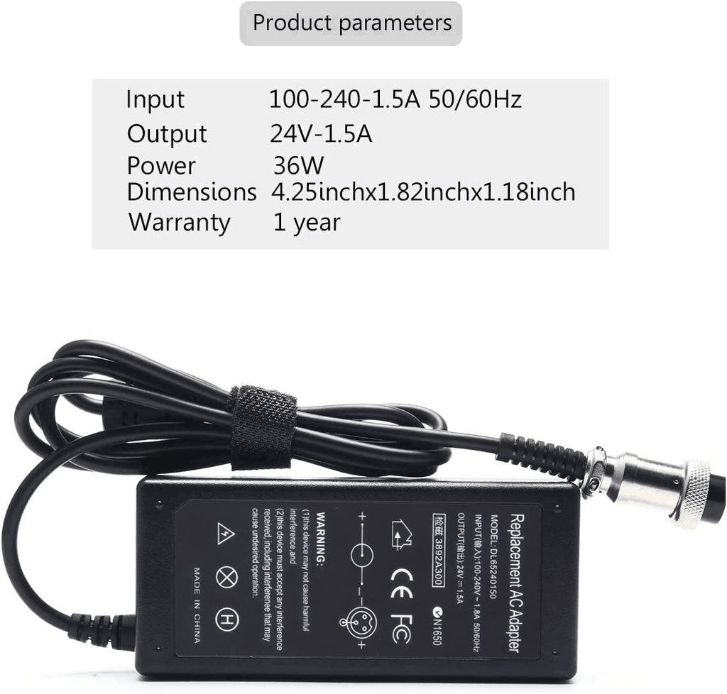 24V 1.5A 36W Electric Scooter E100 E200 E300 Battery Charger Standard 3-Prong Inline For Razor E100 E200 E300 E125 E150 E500 E17