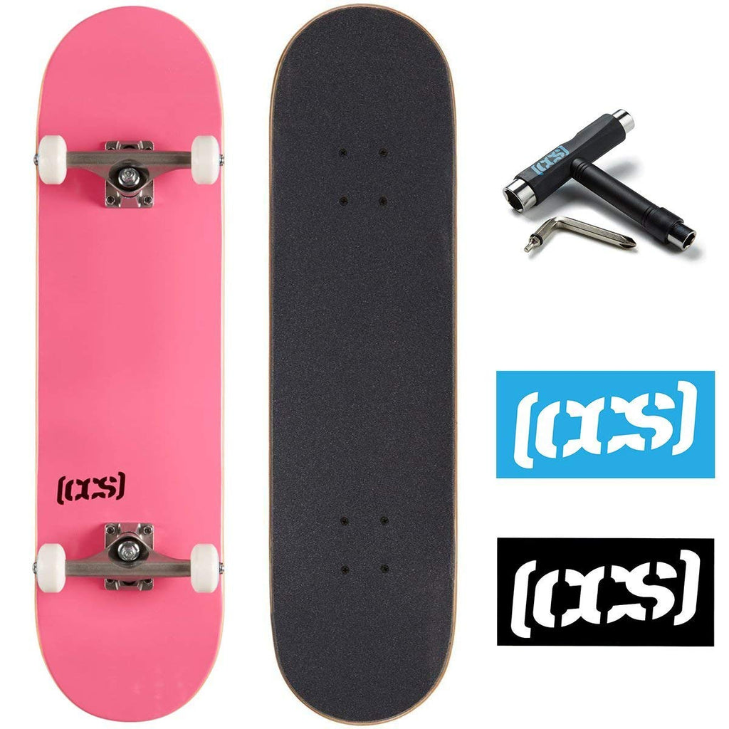 [Ccs] Logo Skateboard Complete Pink 7.50'' - Maple Wood - Professional Grade - Fully Assembled With Skate Tool And Stickers - Ad