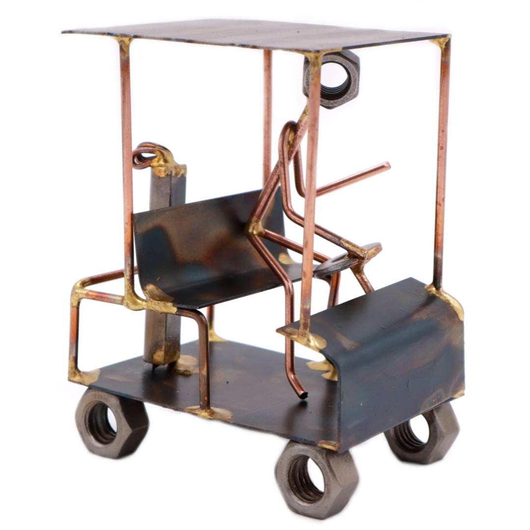 Golf Cart With Man Collectible Handmade Metal Art Figurine, Desk Accessories, Trophy, Boss Gift, Office D?Or, Business Professio