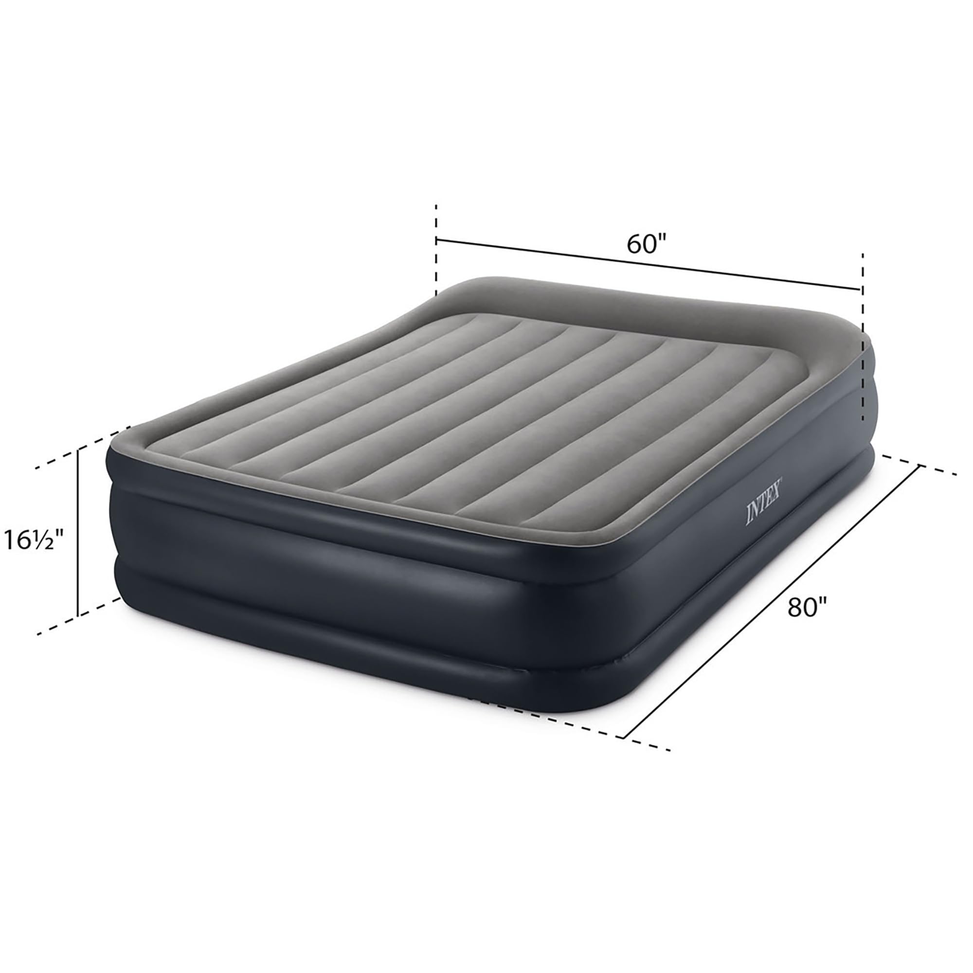 Intex 64135Ed Dura-Beam Plus Deluxe Pillow Rest Air Mattress: Fiber-Tech - Queen Size - Built-In Electric Pump - 16.5In Bed Heig