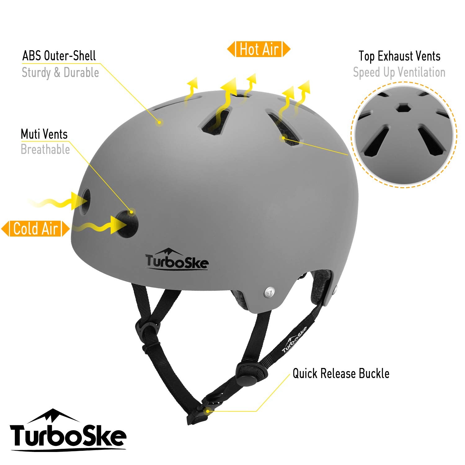 Turboske Skateboard Helmet, Bmx Helmet, Multi-Sport Helmet, Bike Helmet For Kids, Youth, Men, Women (Gray, L/Xl (22.8''-24''))