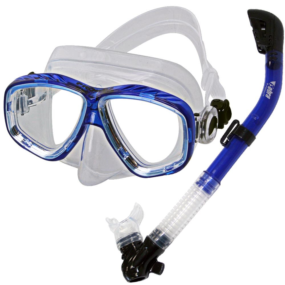 Promate Snorkeling Scuba Dive Dry Snorkel Mask Gear Set, Clear Blue