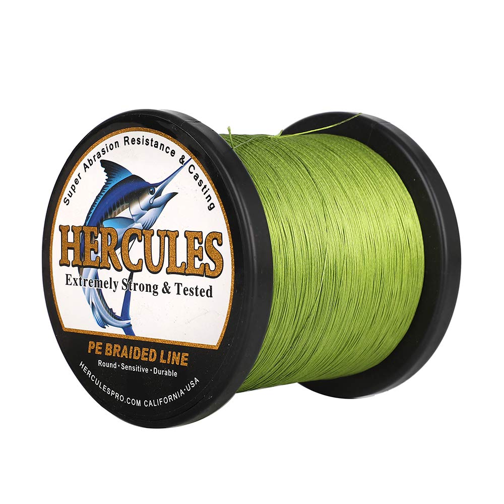 Hercules Braided Fishing Line 1500M 1640Yds 10Lbs-200Lbs Pe Superline 8 Strands (Army Green 50Lb/22.7Kg 0.37Mm)