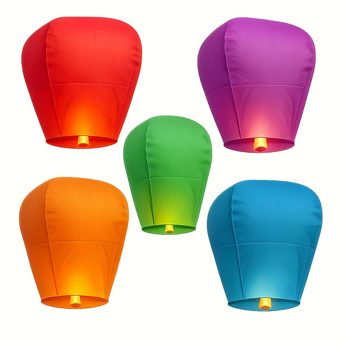 Jns Sky Lanterns, Paper Hot Air Balloons, Assorted Colors, Festival Decoration With Wax Candle, Pack Of 5, For Diwali, Christmas