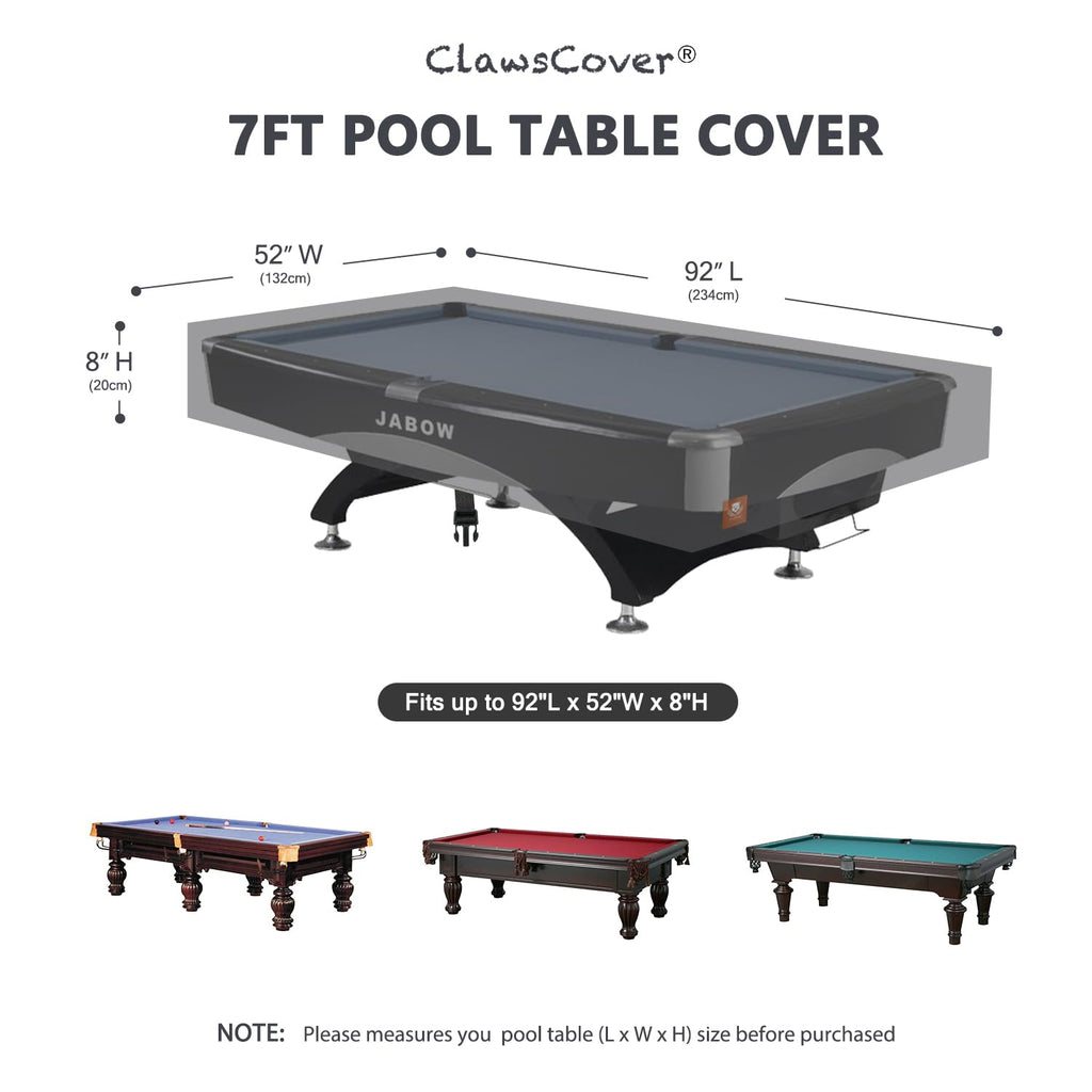 Clawscover 7Ft Billiard Pool Table Cover,Heavy Duty Waterproof Indoor Outdoor All Season Sun Rain Snow Dust Protection 600D Oxfo