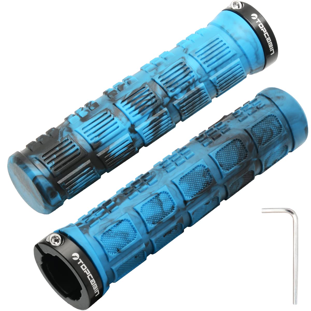 TOPCABIN Double Lock Bicycle Grips - Comfortable Rubber Grips for Mountain BMX (Camouflage Blue)