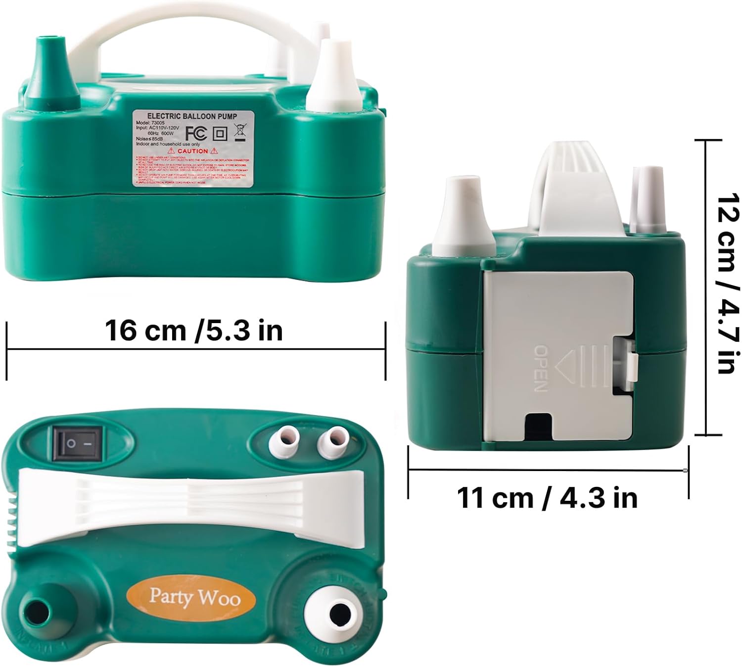 Partywoo 110V 600W Electric Balloon Pump, Portable Balloon Inflator, Dual Nozzle Air Pump For Balloon Garland