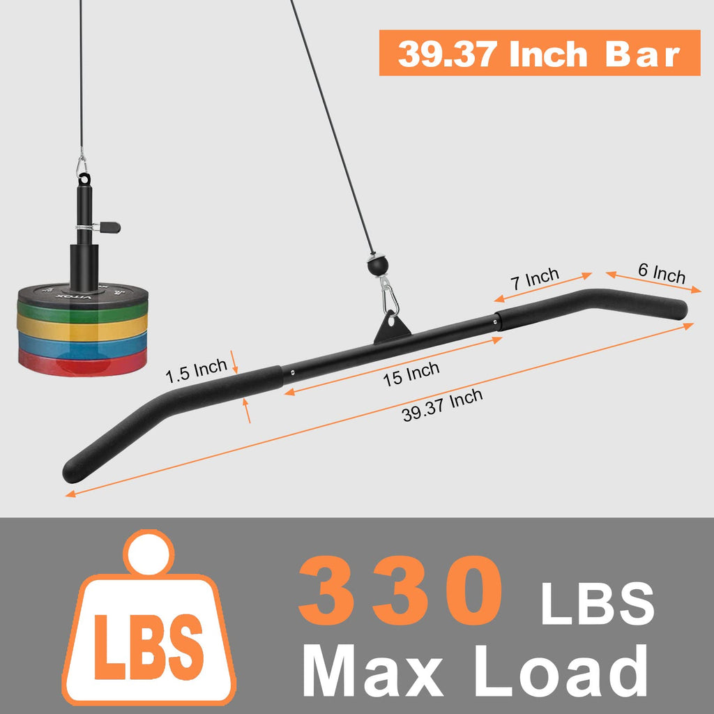 Sertt 39.37 Inch Lat Pulldown Bar Attachment For Pulley Cable Machine, Curl Tricep Press Down Bar With Rubber Handle, Lat Pull D