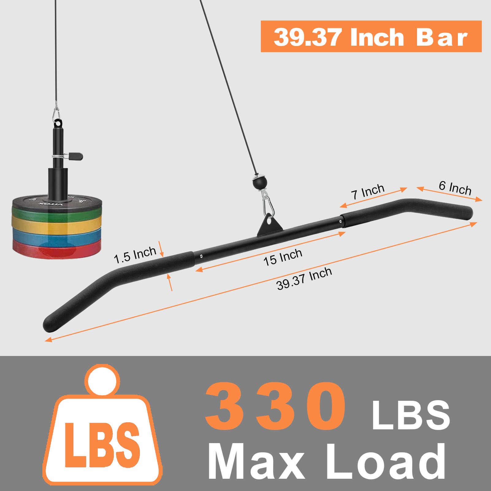 Sertt 39.37 Inch Lat Pulldown Bar Attachment For Pulley Cable Machine, Curl Tricep Press Down Bar With Rubber Handle, Lat Pull D