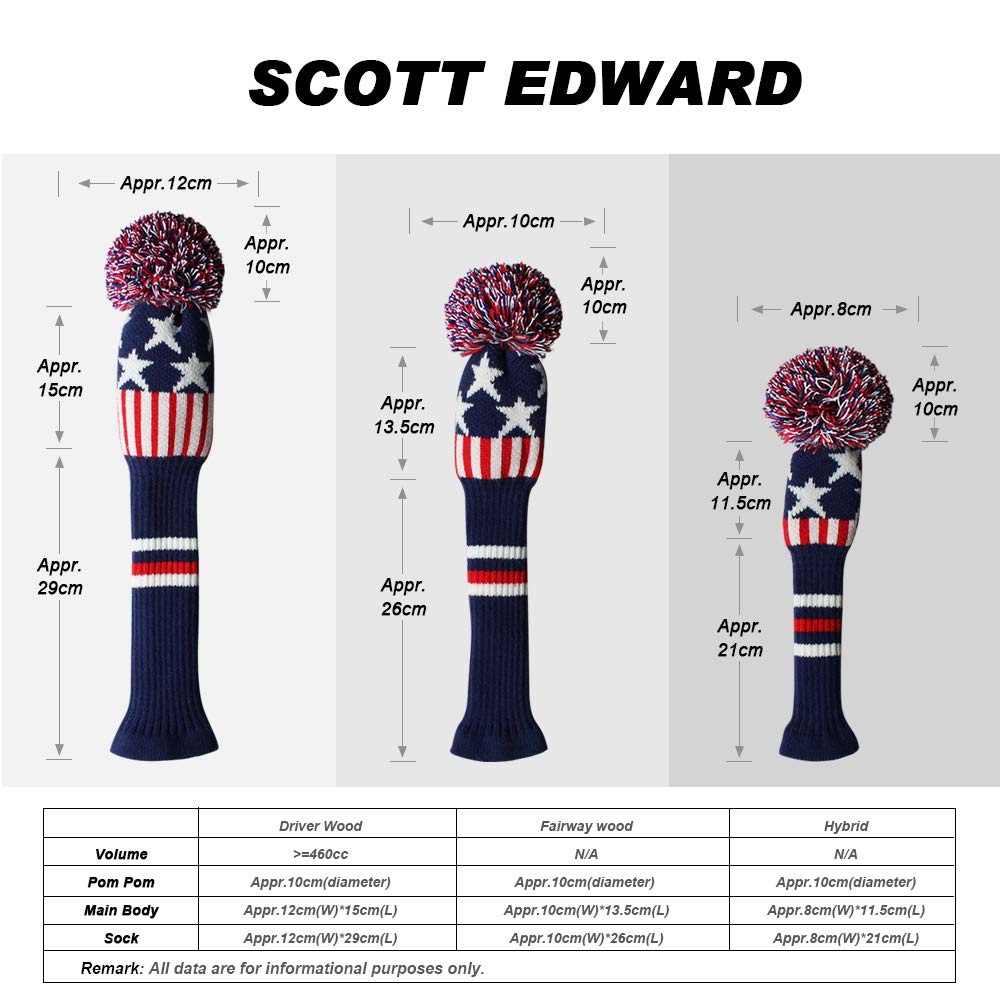 Scott Edward Knit Golf Club Cover With A Pom Set Of 4 Orderly Black And White Dot Head Covers Protect Driver Wood(460Cc) Fairway
