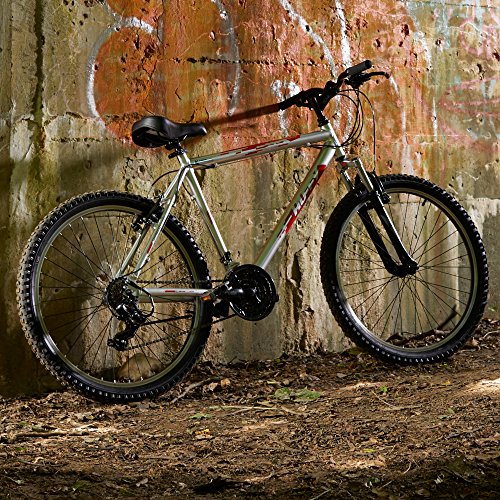 Huffy Hardtail Mountain Trail Bike 24 Inch, 26 Inch, 27.5 Inch, 26 Inch Wheels/20 Inch Frame, Gloss Nickel