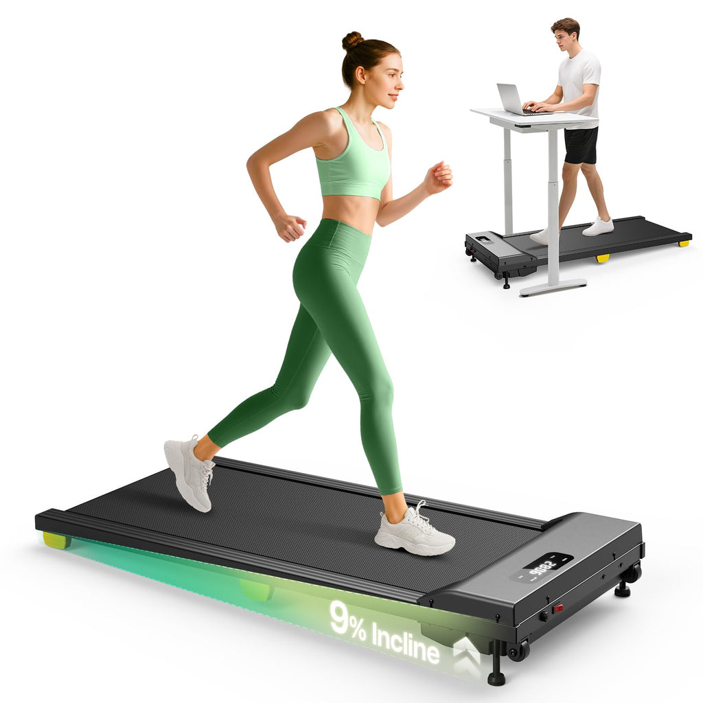 Urevo Walking Pad With Incline, 9% Incline Portable Under Desk Treadmill, 2.5 Hp Walking Treadmill Pad For Home And Office, Walk