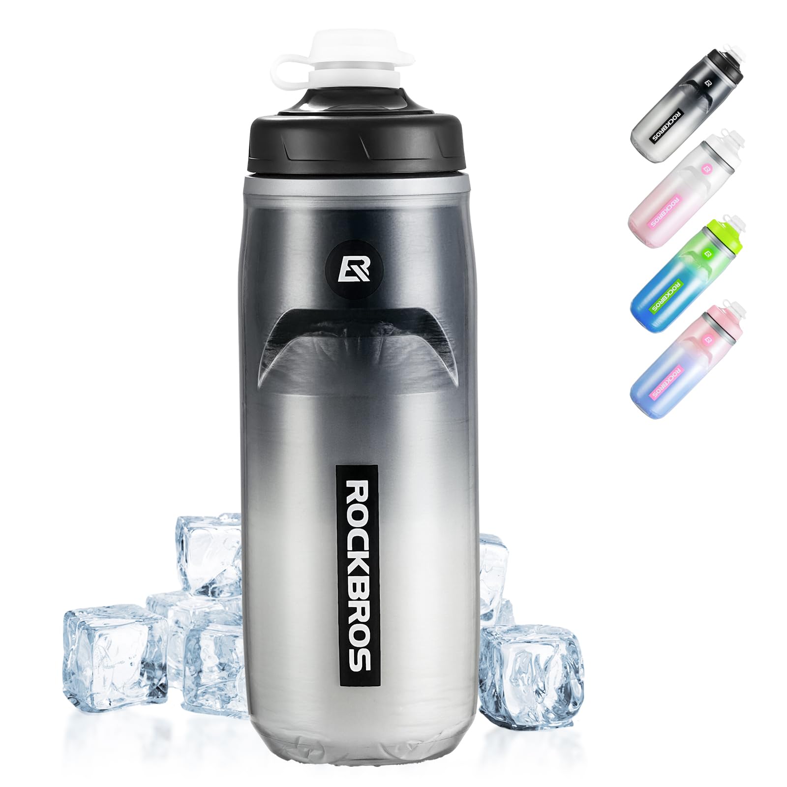 ROCKBROS Insulated Bike Water Bottle 21oz BPA-Free Squeeze-Style Sports Water Bottle with Lightweight Leak-Proof Design for Cycl
