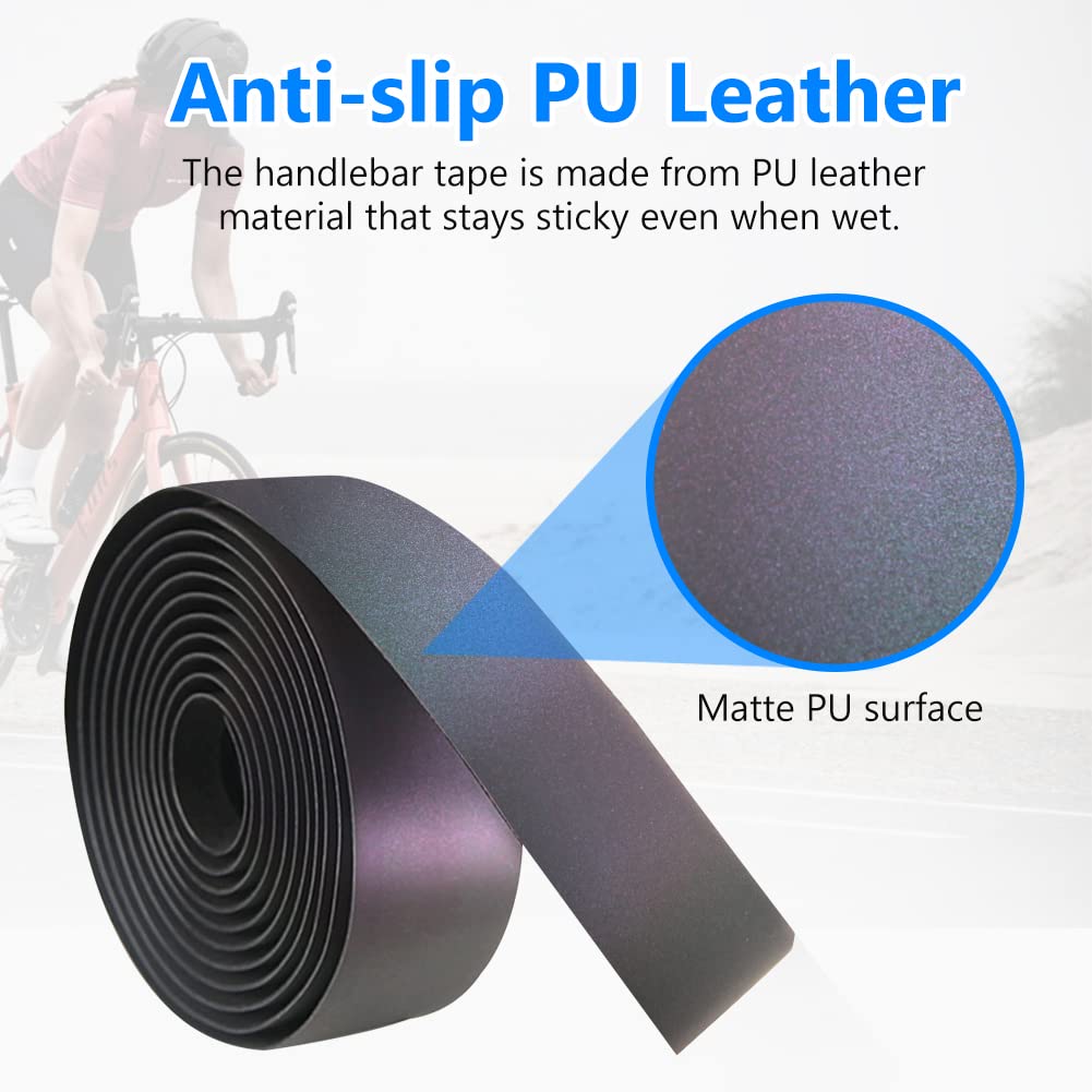 Bumlon Road Bike Handlebar Tape, Bicycle Bar Tape, Pu Leather + Eva, Reflective Cycling Handle Grip Wrap - 2 Rolls