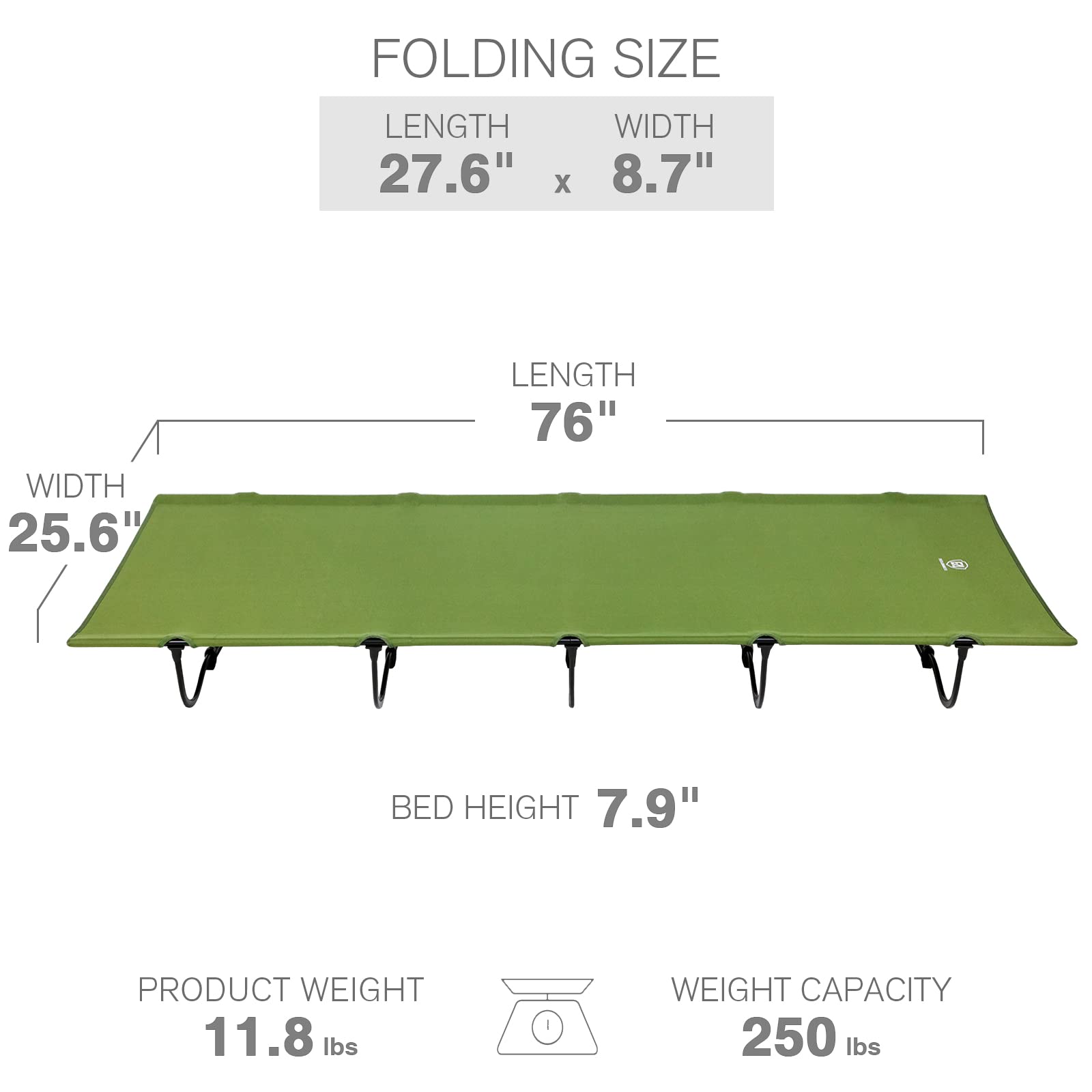 Ever Advanced Compact Camping Cot For Sleeping, Fishing, Outdoor Travel, Folding Portable Bed With Carrying Bag Supports Up To 2