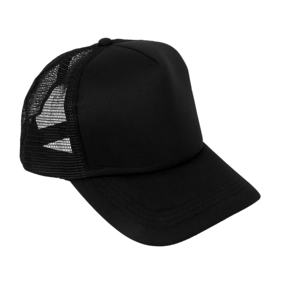 MenS Mesh Adjustable Trucker Plain Curved Visor Baseball Cap (Black)
