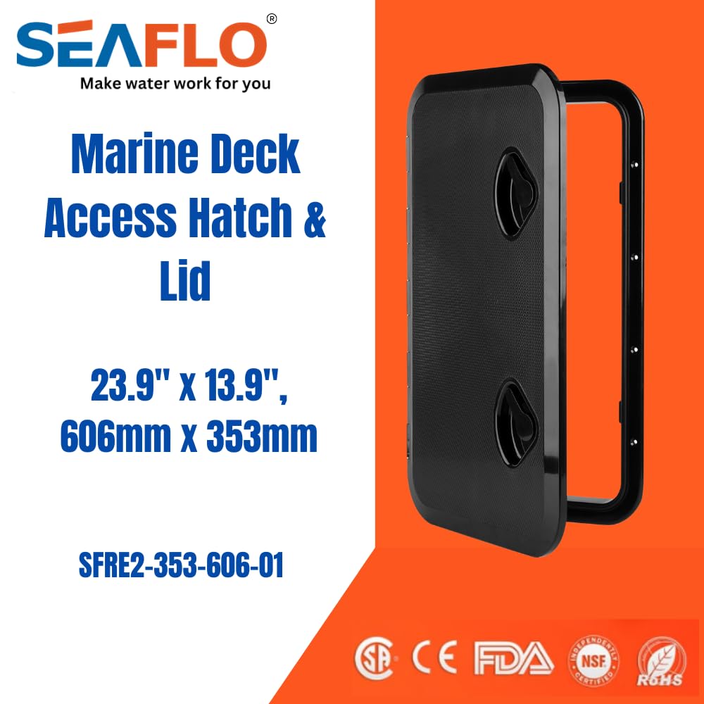 Seaflo Marine Boat Deck Access Hatch & Lid 23.9'' X 13.9'', Black, 606Mm X 353Mm