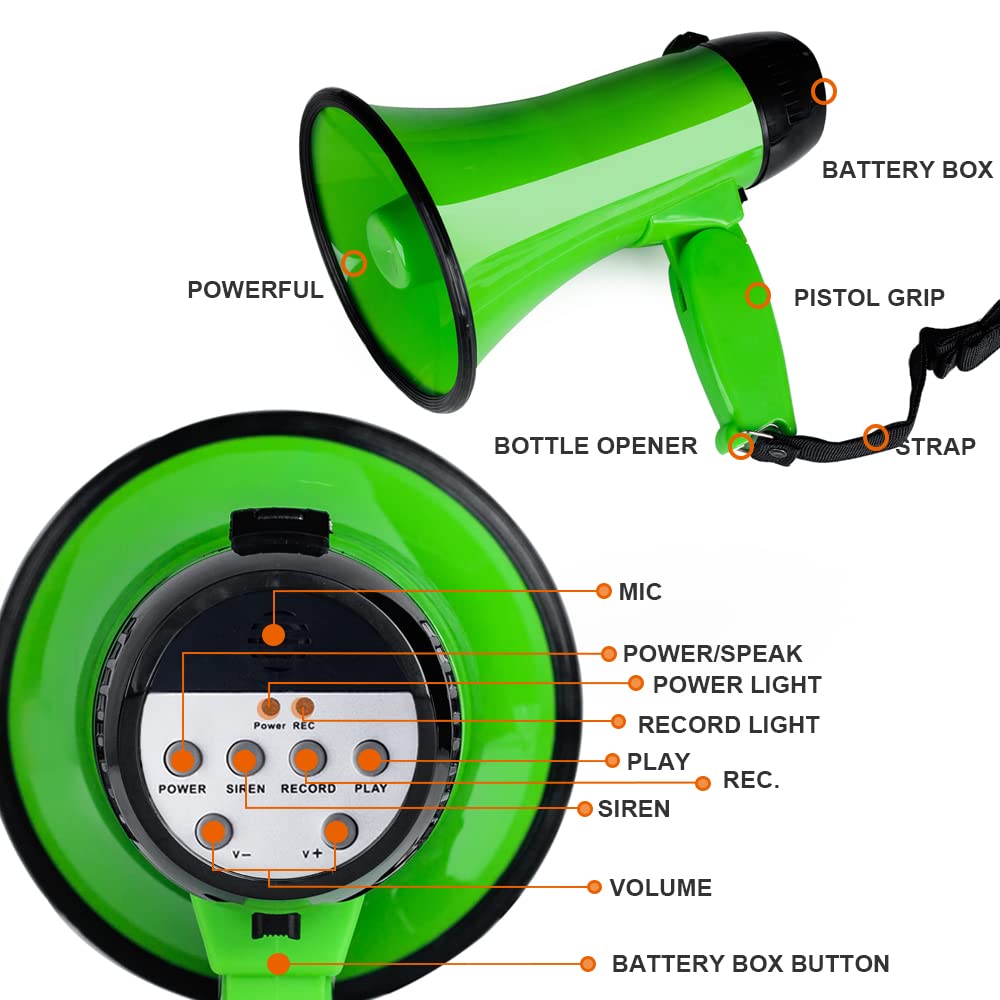 Mymealivos Sugar Home Portable Megaphone 20 Watt Power Megaphone Speaker Bullhorn Voice And Siren/Alarm Modes With Volume Contro