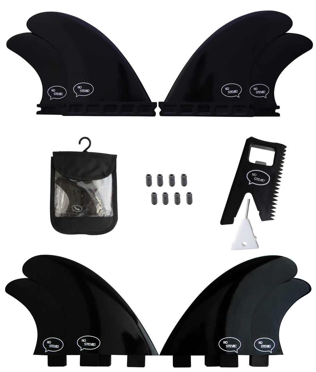 Ho Stevie! Frp Quad (4) Surfboard Fins - Stronger Than Regular Nylon Fins - Includes Fin Bag, Screws, Wax Comb And Fin Key (Blac