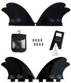 Ho Stevie! Frp Quad (4) Surfboard Fins - Stronger Than Regular Nylon Fins - Includes Fin Bag, Screws, Wax Comb And Fin Key (Blac