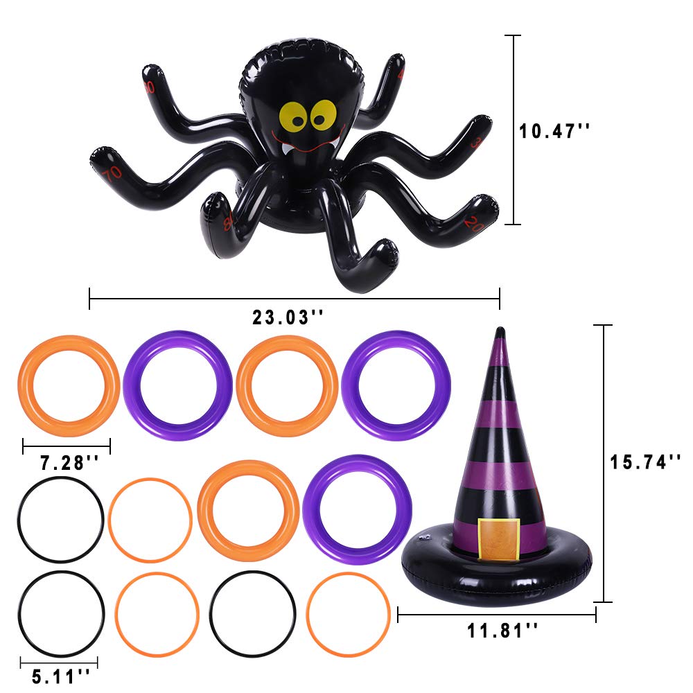 Max Fun Halloween Ring Toss Games Inflatable Spiders Ring Toss Witchs Hat Toss Game For Kids Halloween Party Favors Indoors Outd