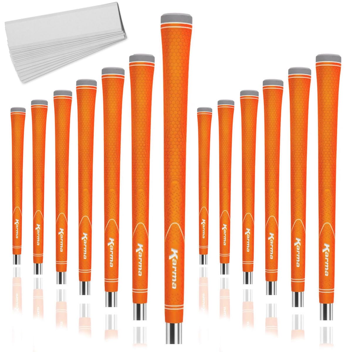 Karma Neion II Orange Golf Grips for Men, Standard Size, 13 Pack with 13 Golf Grip Tape Strips