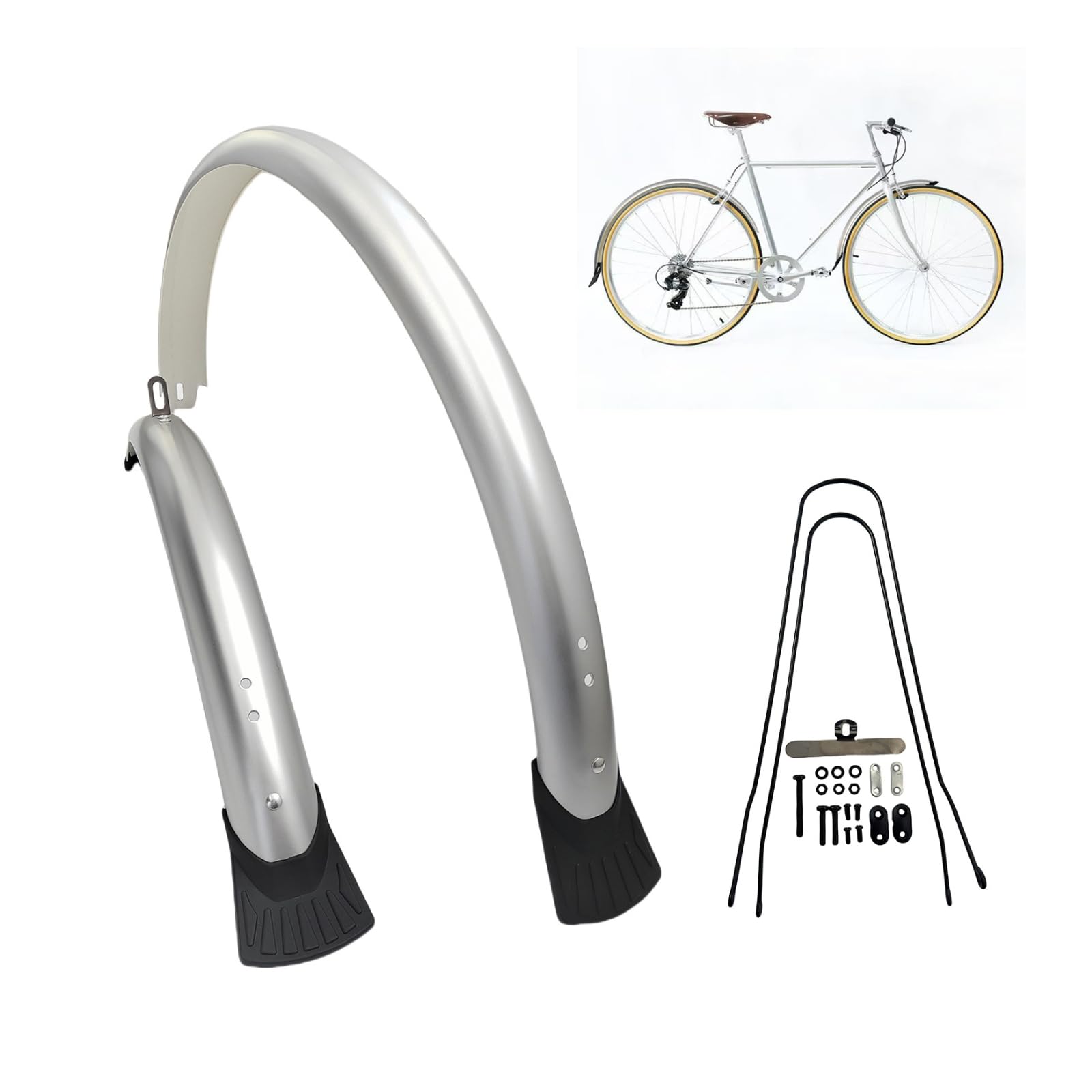 Bike Mudguard Set 700c X 50mm Full Coverage Front and Rear Bicycle Fenders Set Fits Up to 45mm Tire (Sliver)