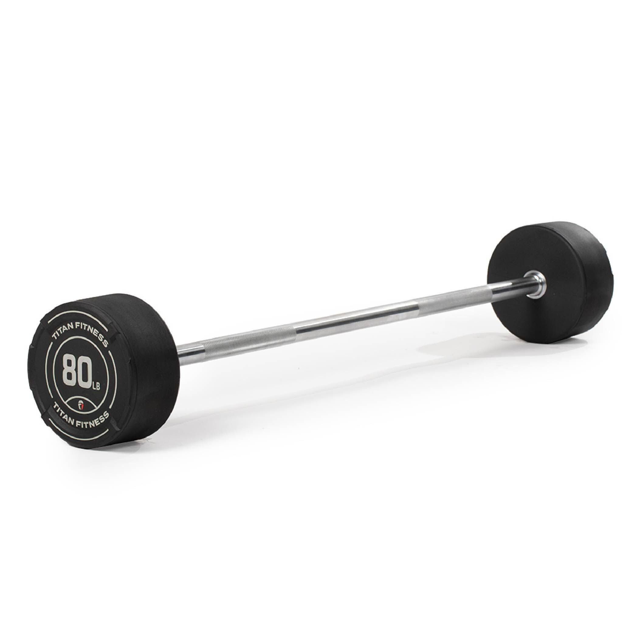 Titan Fitness 80 Lb Rubber Straight Fixed Barbell, Pre-Loaded Weight Bar For Strength Training & Weightlifting