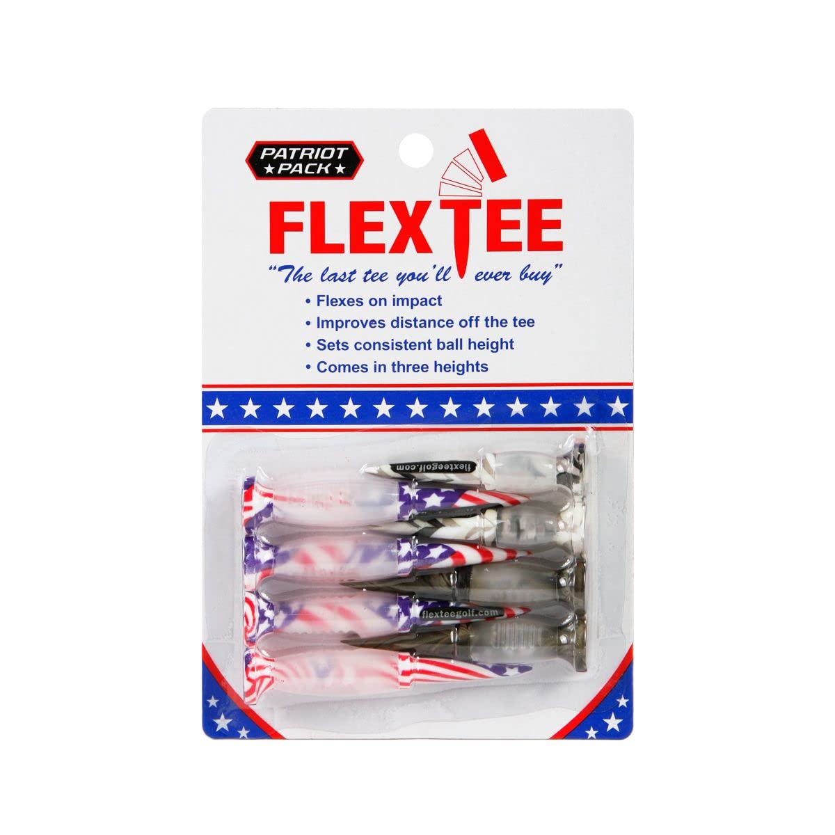 Flex Tee Flexible Usa Stars And Stripes American Flag Camo Plastic Golf Tees - 8 Pack - Assorted Sizes - Patriot Pack