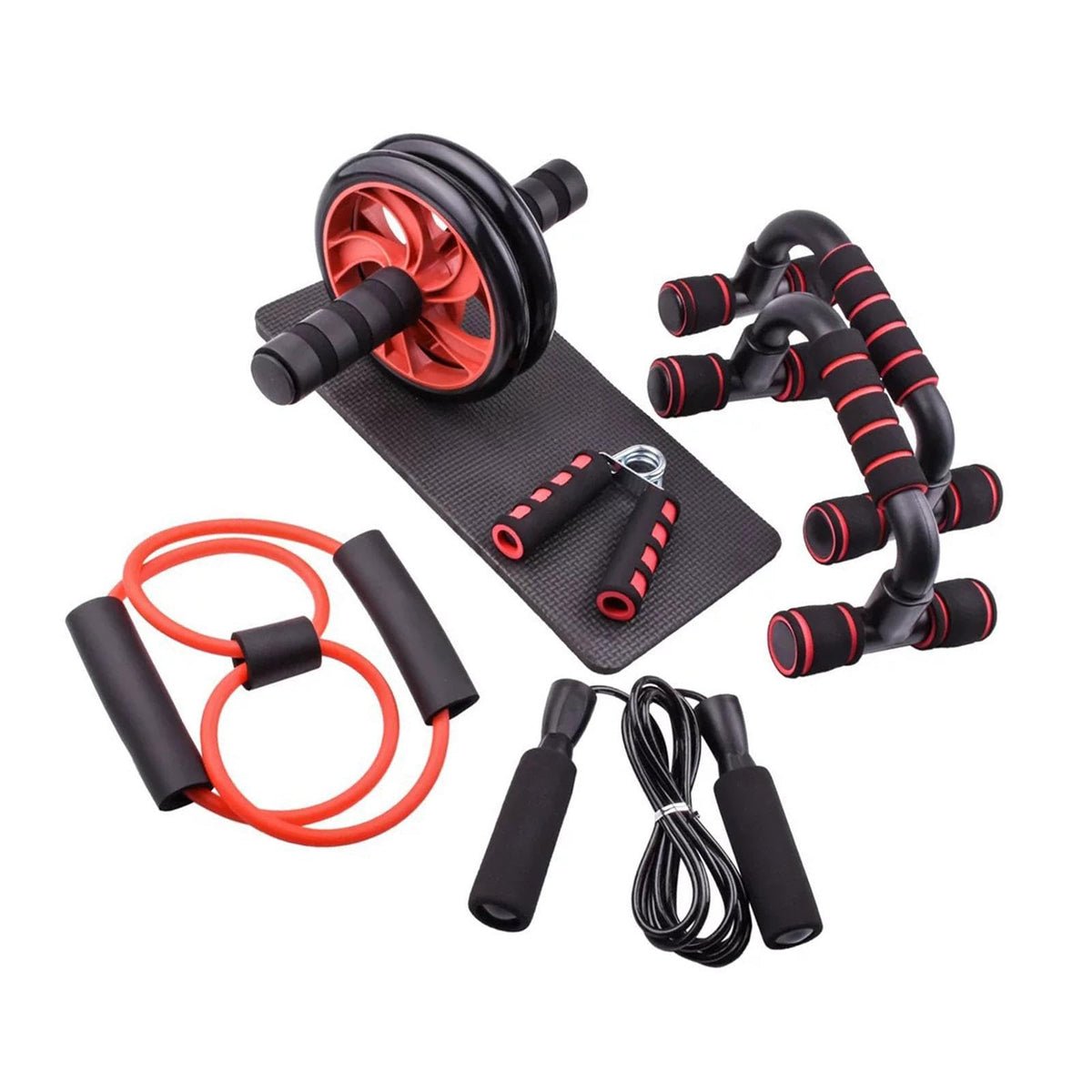 HEAVENGLOW 7 Piece Ab Workout Roller Wheel Kit Complete Accessory Fitness Equipment Set Red|Sporting Goods|Fitness, Running & Yo