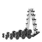 CAP Barbell 150 LB Chrome Handle Coated 12-Sided Dumbbell Set with Vertical White Rack