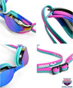 Arena Unisex Adults Python Racing Swim Goggles For Men And Women Anti-Fog Mirror Lens Max Comfort Dual Strap, Turquoise/Water/Fu