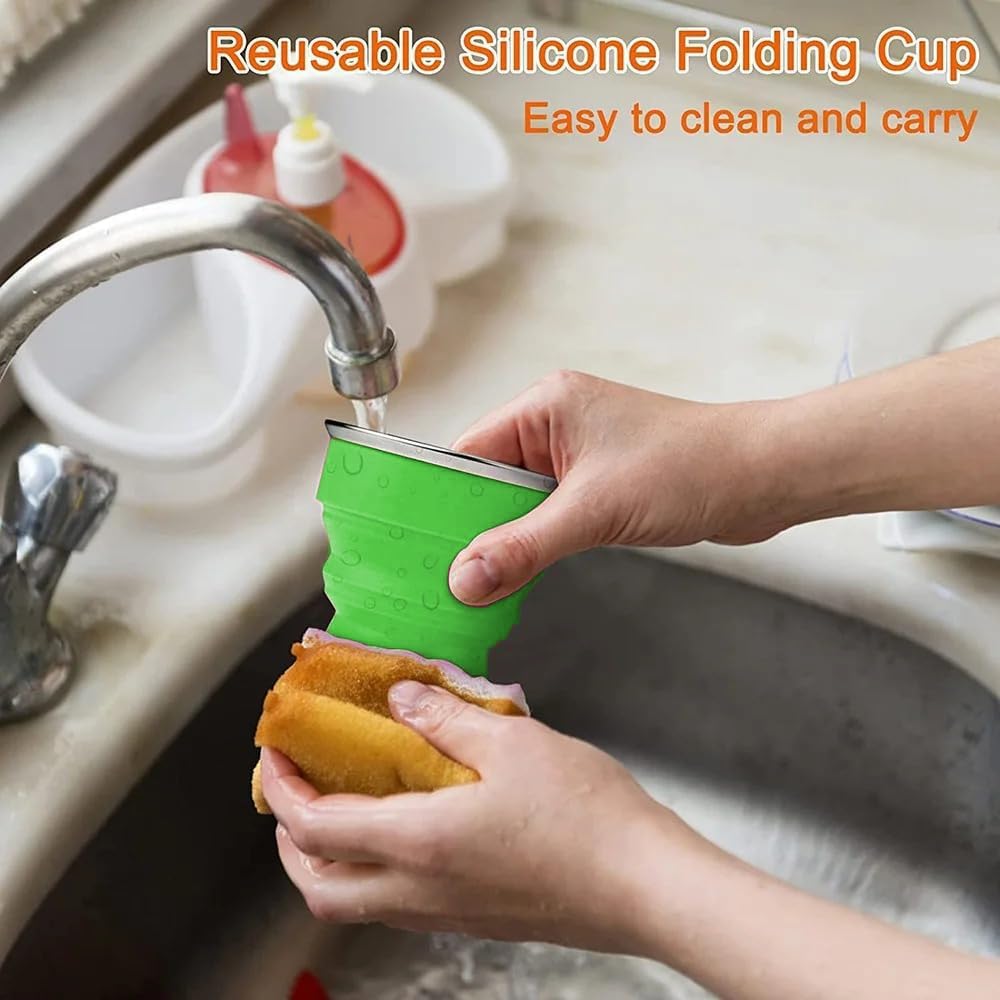 Intatikoo Silicone Collapsible Cup,Collapsible Cups For Camping,Folding Cup With Lids,Collapsible Coffee Cup,Reusable Drinking M