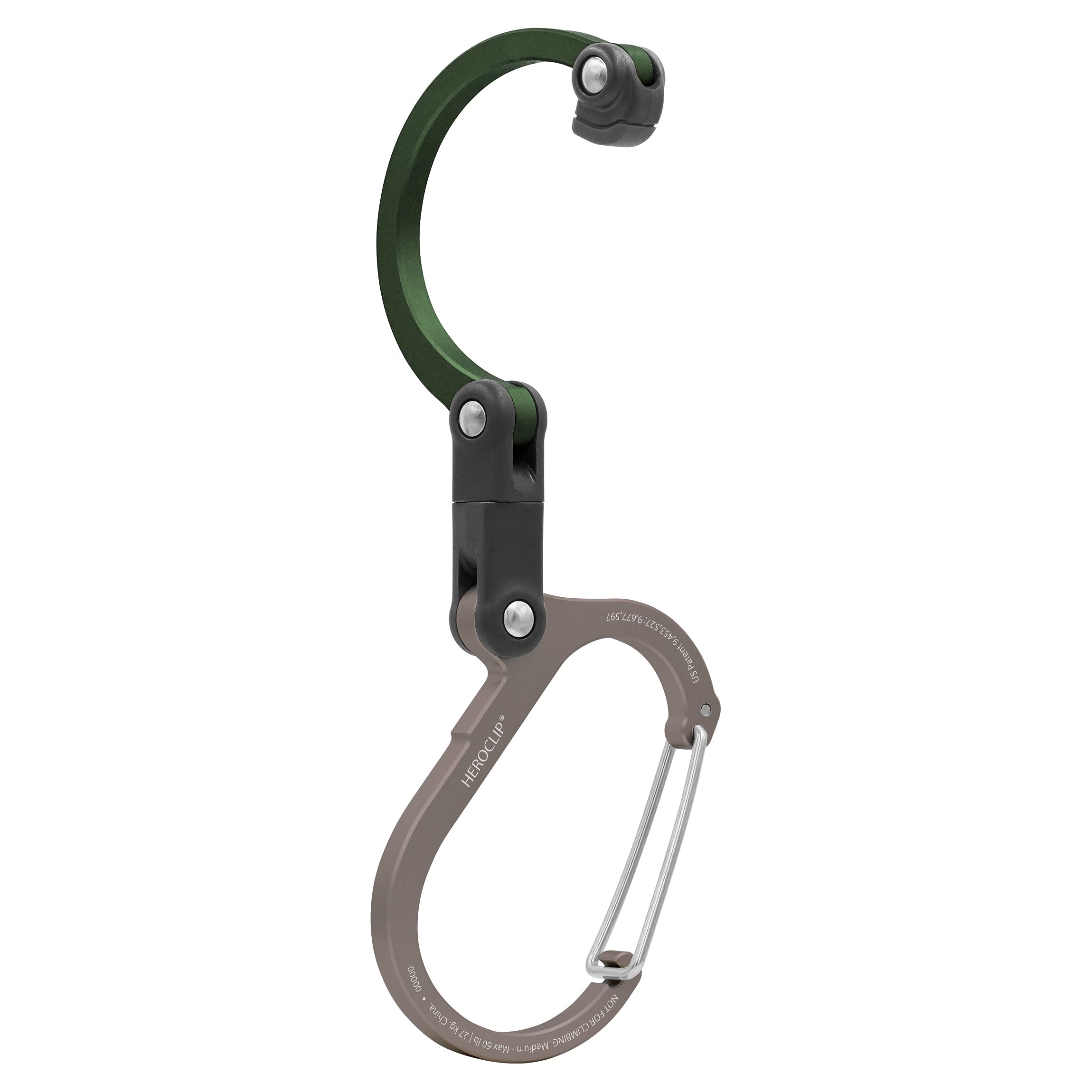 Gear Aid Heroclip Carabiner Clip And Hook (Medium) For Camping, Backpack, And Garage, Forest Green