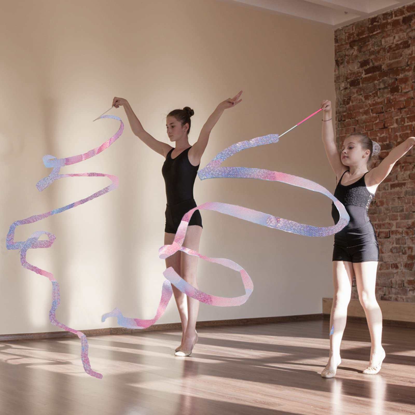 Kaiyuan Dynasty 4Pcs Dance Ribbons Sparkling Dance Ribbon Streamer 78.7Inch Gymnastics Ribbon Dancer Wand Twirling Dancing Ribbo