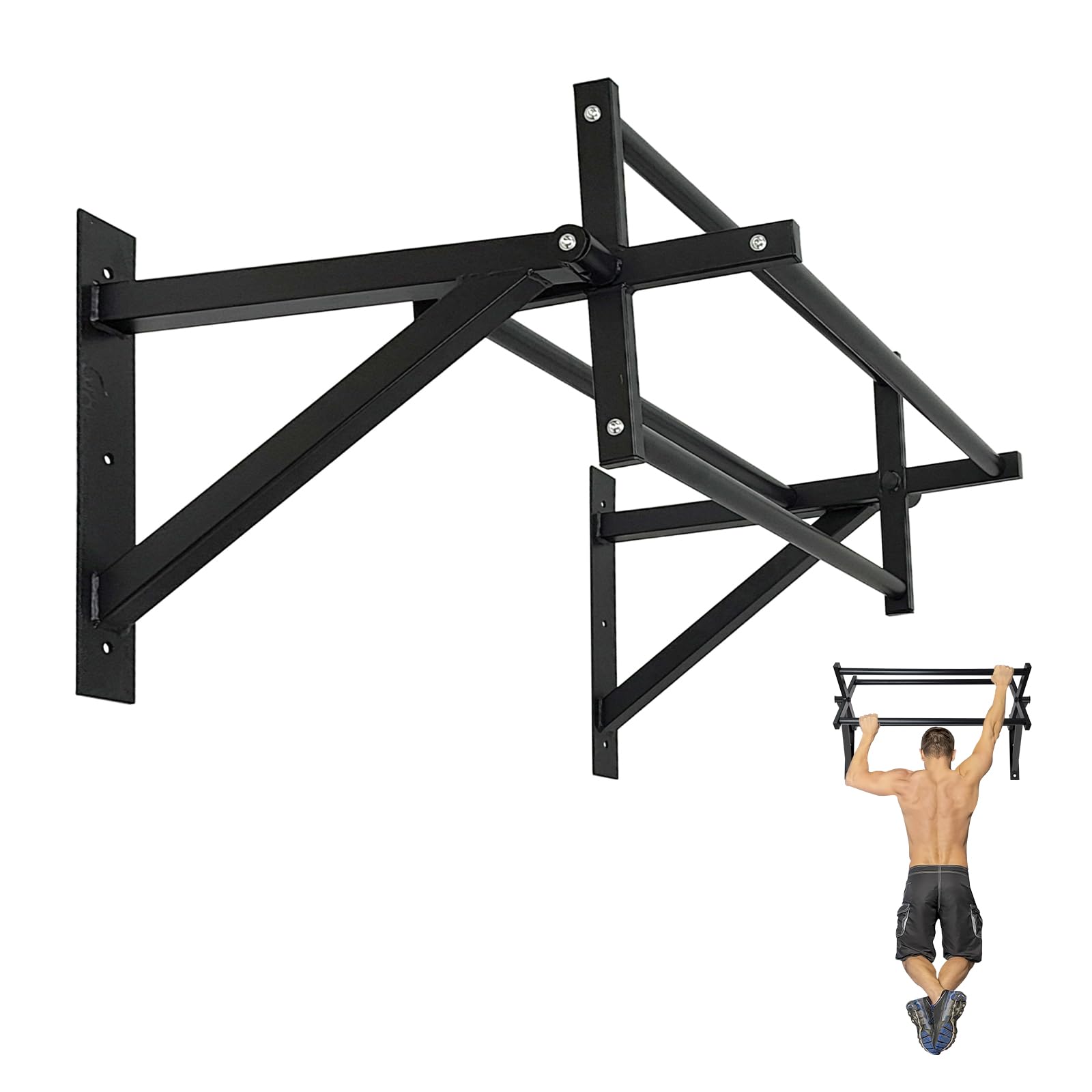 Besthls Wall Mounted Advanced Pull Up Bar, Heavy Duty Wall Mount Pull-Up Chin Up Bar Multifunctional Home Gym Workout Indoor Exe