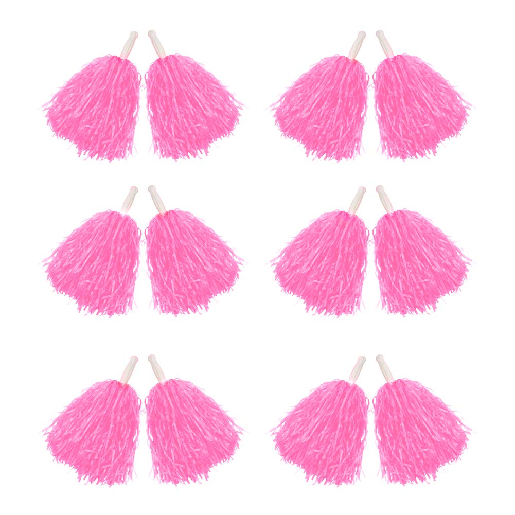 Hooshing 12Pcs Pink Pom Poms Cheerleading Plastic Cheer Pompoms With Handles For Team Spirit Sports Party Dance