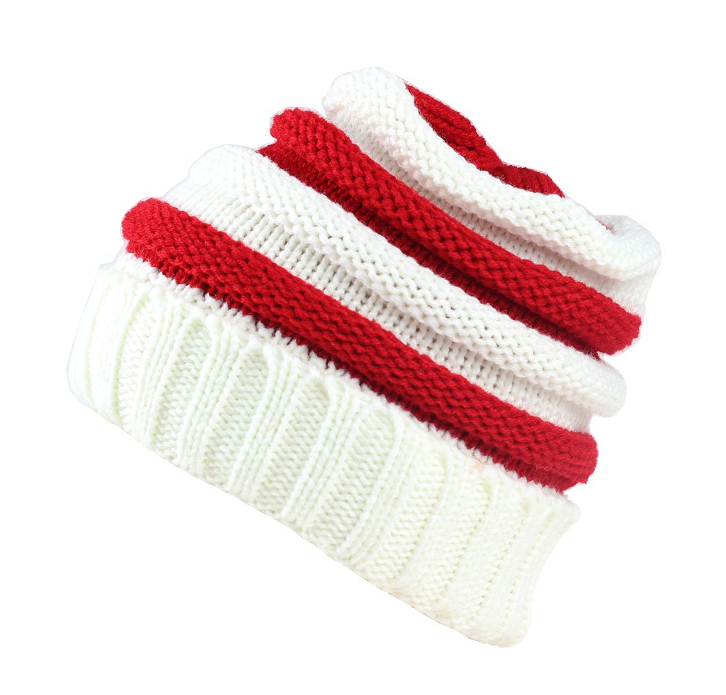 Sven Home Soft Slouchy Beanies Knit Warm Winter Unisex Cap Thick WomenS Men Hat (White/Red)