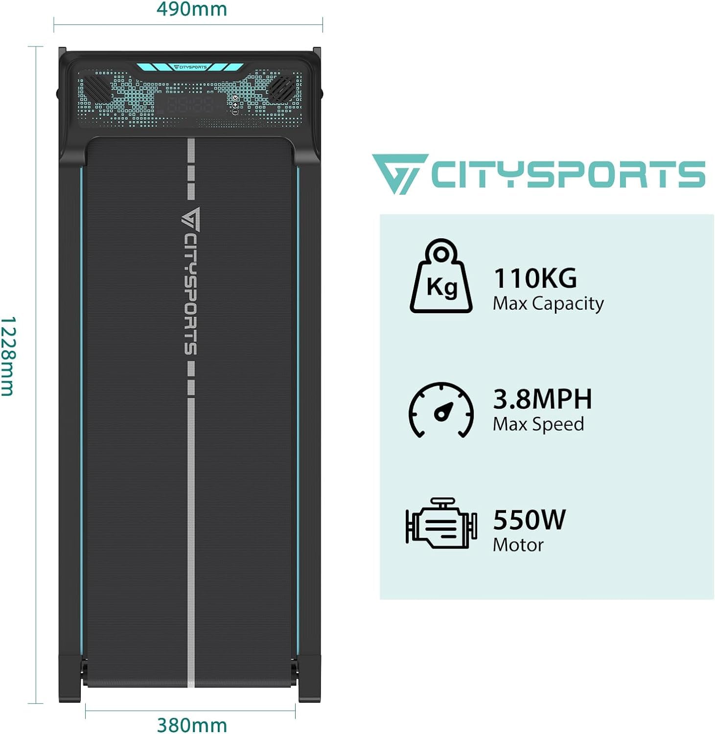 CITYSPORTS Treadmill Under Desk, Walking Pad, Ultra Slim & Portable for Home (Black&Green)