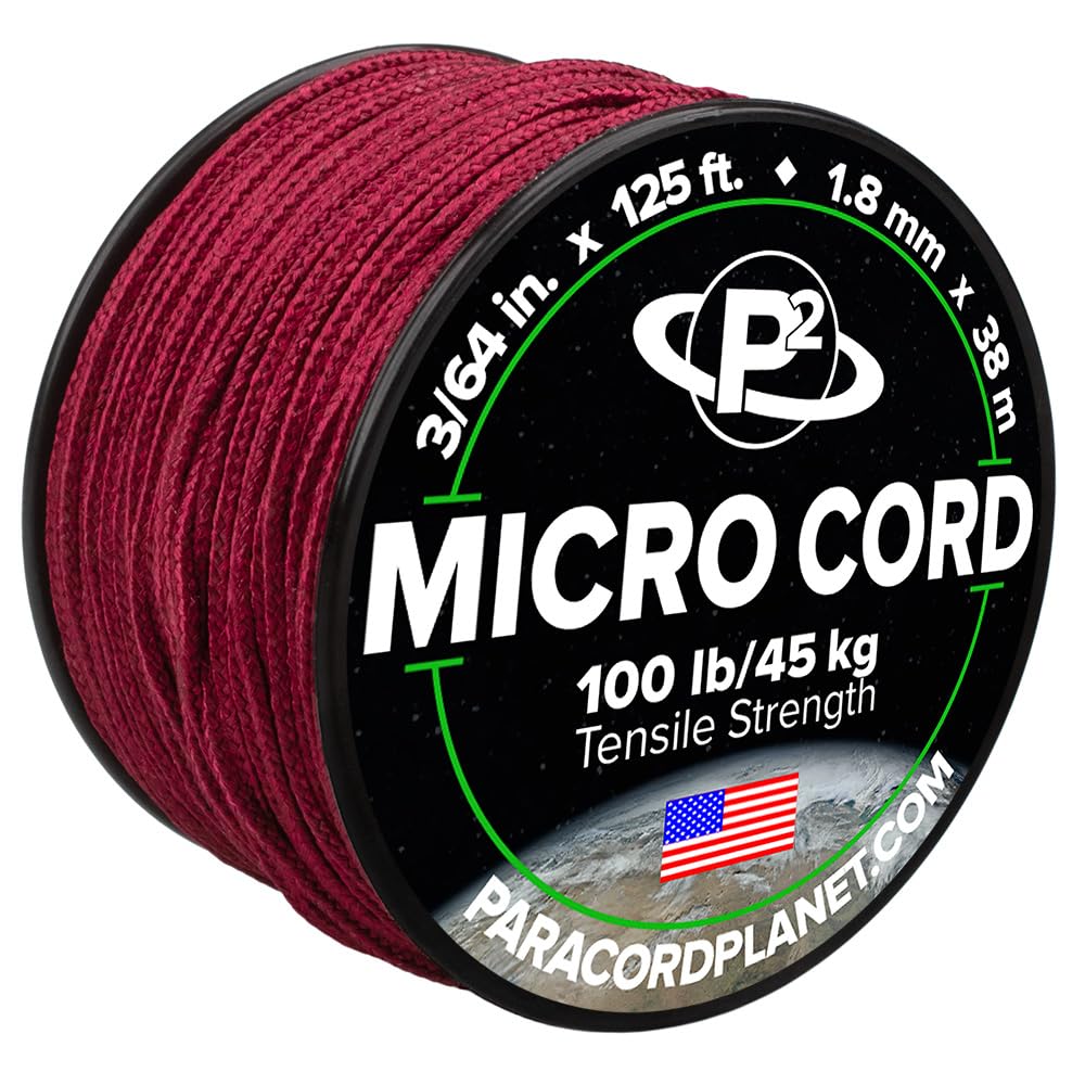 Paracord Planet Micro Paracord - Thin Braided Cord For Crafting, Fishing, And Diy Projects In 125 Ft Spools - Burgundy