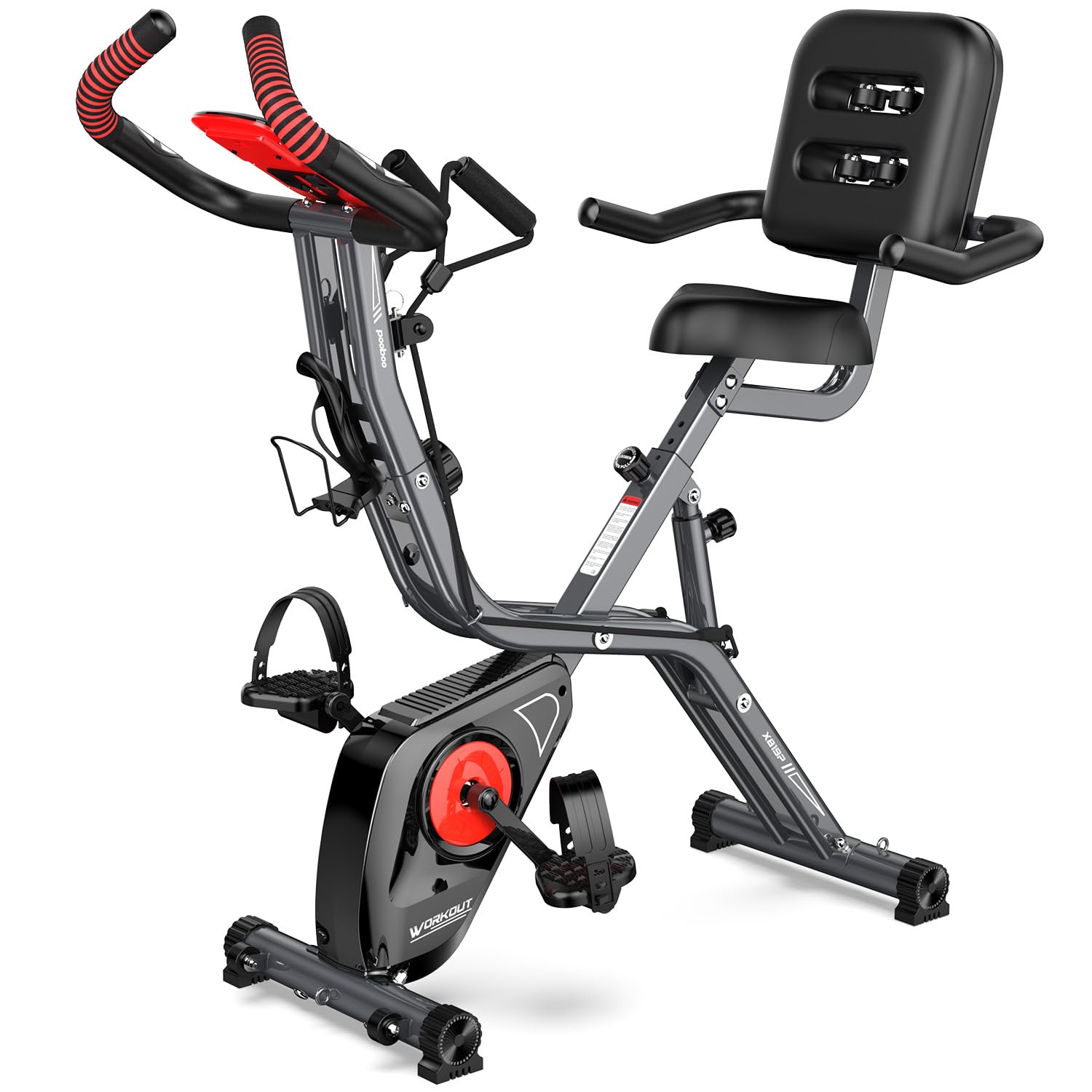 pooboo Folding Exercise Bike, Foldable Fitness Bike, Upright Recumbent Indoor Bike, Multifunctional Magnetic X-Bike, 8-Level Res