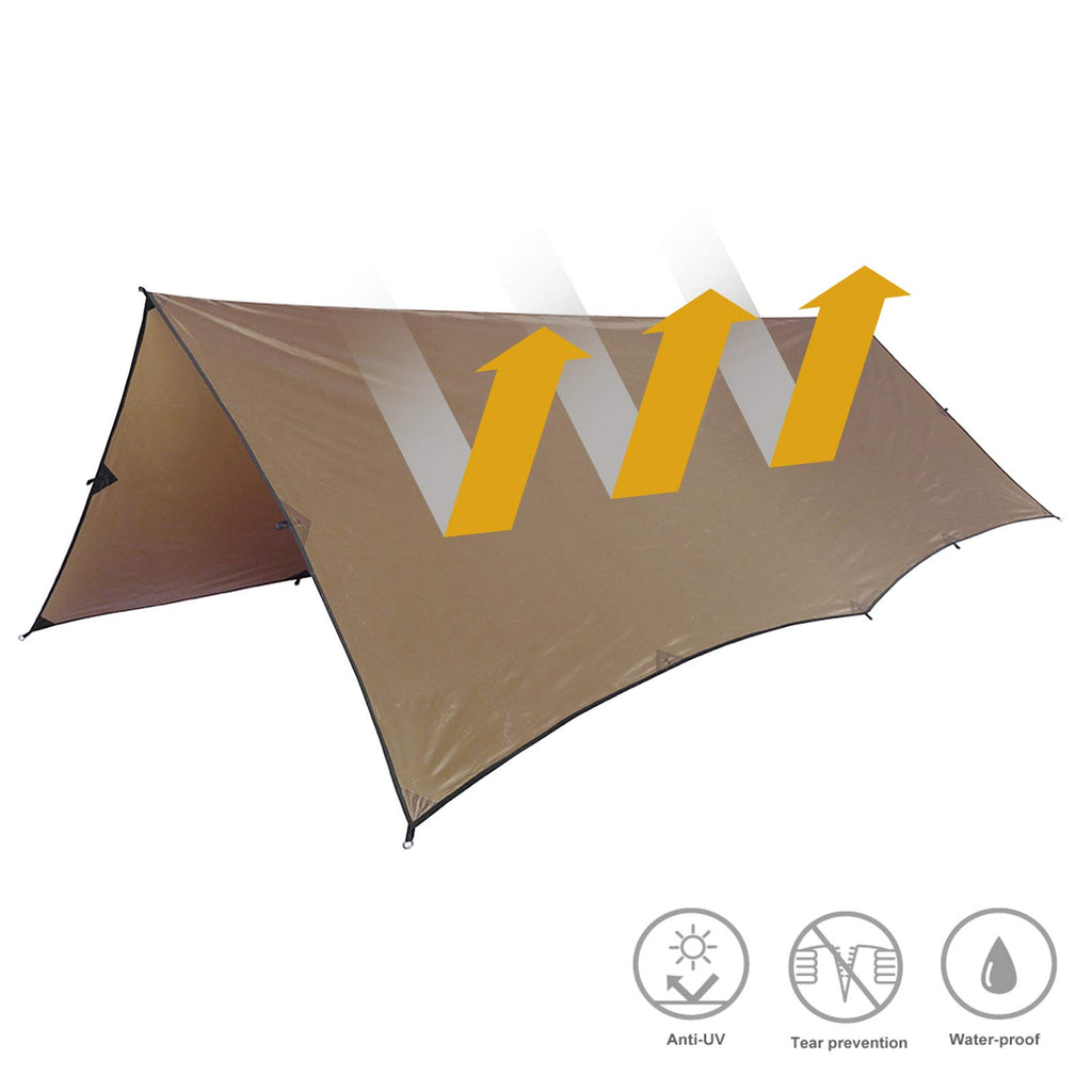 Onetigris Bulwark Camping Tarp, 100% Waterproof Bushcraft Shelter, Lightweight Hammock Rain Fly Portable Anti Uv Large 12.8Ft X