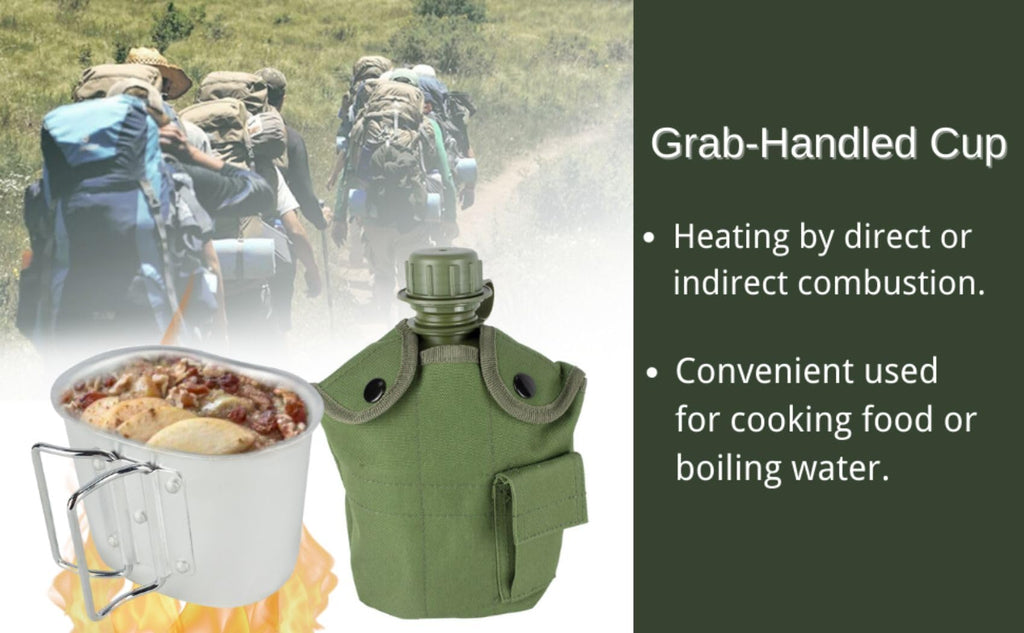 Begrit Military Canteen Army Canteen Wwii Us G.I. Style Canteen Kit With Aluminum Cup Stainless Steel Foldable Spoon Fork For Hi