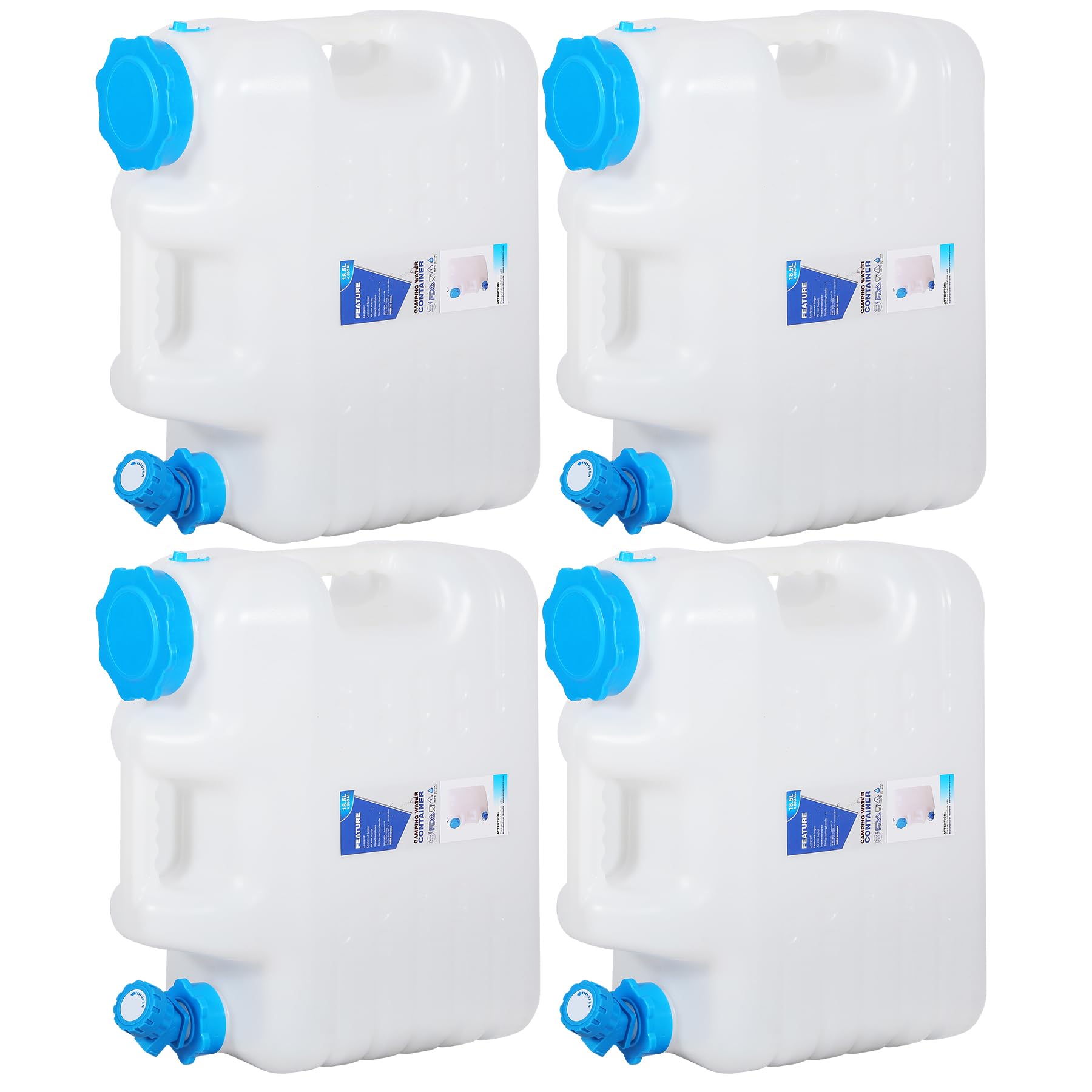 Redswing 4 Pack 4.9 Gallon/18.5L Portable Water Container With Spigot, Water Storage Carrier For Camping Outdoor Hiking Backpack