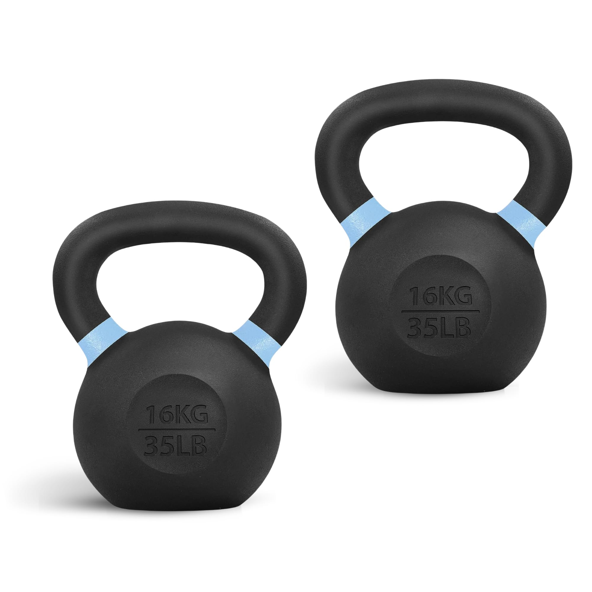 Yes4All Powder Coated Cast Iron Kettlebell Pair Light Blue - 16 Kg / 35 Lb Strength Training Kettlebells Weight Set For Full Bod