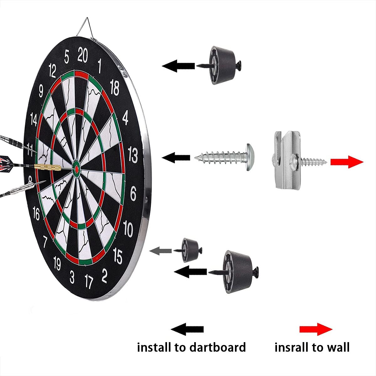 Zrm&E Dartboard Mounting Bracket Kit Wall Hanging Portable Dart Board Set With Pads And Screws Dart Holder