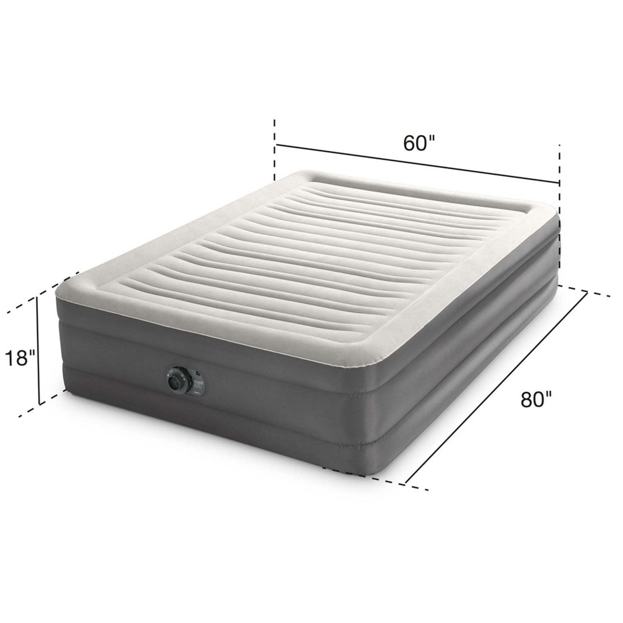 Intex 64095T Truaire Luxury Queen-Sized Air Mattress 18 Inch Tall Airbed With Built-In Air Pump And Carrying Storage Bag, Gray